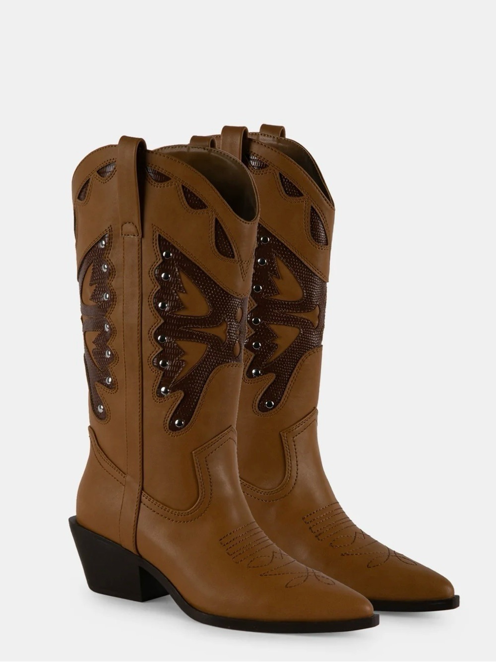 Madden Girl Saloonn Western Knee-High Cowboy Boots Brown Block Heel - NWT